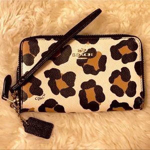 Leather Animal Print Coach Wristlet/Wallet